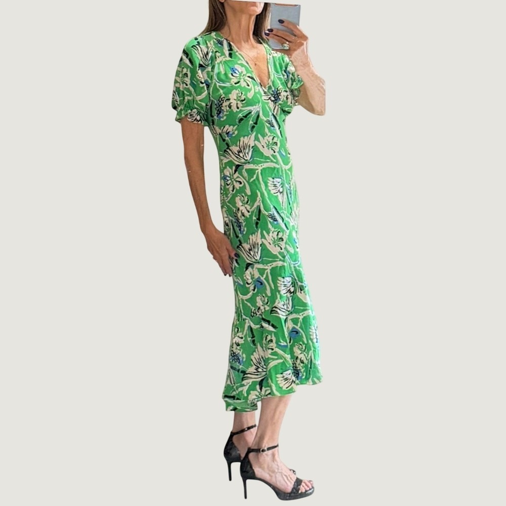 Diane Von Furstenberg Orla Crepe Green Floral Midi Dress Party Wedding Guest 2